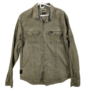 Zimego Military Shirt Mens XXL Button up Long sleeve Green Stretch Rodeo Ranch